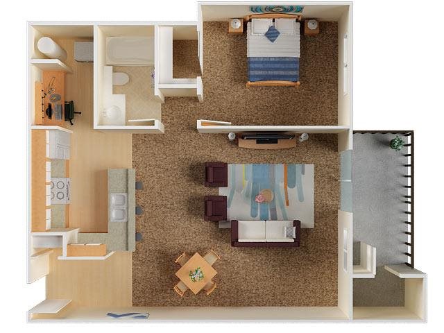Whimsical Pig Apartments Spokane Valley, Washington 1 Bedroom 1 Bath 3D Floor Plan Whimsical Pig Apartments Spokane Valley, Washington 1 Bedroom 1 Bath 3D Floor PlanBedroom_1 Bathroom